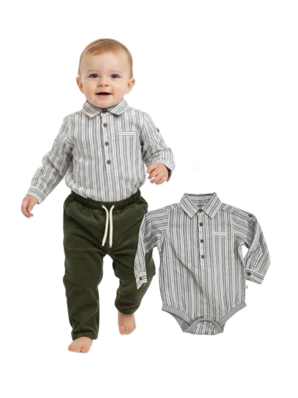 NWT - ME & HENRY Grey Stripe Woven Bodysuit - Size 12/18m